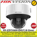 Hikvision - 2MP 8-32mm Varifocal Lens DeepinView DarkFighter IP PoE Network Dome CCTV Camera, 50m IR Distance, IP67 Weatherproof, IK10 Vandalproof,  140 dB WDR, H.265+ compression, Built-in micro SD/SDHC/SDXC slot - IDS-2CD7526G0-IZHS(Y)