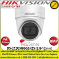Hikvision - 8MP 2.8-12mm Motorized VF Lens AcuSense Darkfighter IP PoE Turret CCTV Camera, 40m IR Distance,IP66, WDR, H.265+ Compression, Audio and Alarm, MicroSD/SDHC/SDXC Card Slot, Face Capture, Smart motion detection - (DS-2CD2H86G2-IZS)