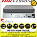 Hikvision 4 Channel 2MP AcuSense TVI 1 SATA DVR, 5 signals input adaptively (HDTVI/AHD/CVI/CVBS/IP), Efficient H.265 pro+ compression technology,  - iDS-7204HQHI-K1/2S(B)