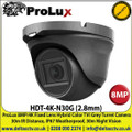 ProLux  HDT-4K-N30G (2.8mm) 8MP/4K 2.8mm Fixed Lens Hybrid Color TVI Grey Turret CCTV Camera, 30m IR Distance, IP67 Weatherproof 