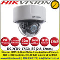 Hikvision - 12MP 2.8-12mm Varifocal Lens Indoor IP PoE Network Dome CCTV Camera, 30m IR Distance, IK10 Vandalproof, DWDR, Built-in microSD/SDHC/SDXC card slot - DS-2CD51C5G0-IZS 