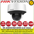 Hikvision - 12MP 2.8-12mm Fixed Lens Varifocal IP PoE Dome Network CCTV Camera, 30m IR Distance, IP67 Weatherproof, VandalProof IK10, WDR, H.265+ compression, Built-in micro SD/SDHC/SDXC card slot - DS-2CD55C5G0-IZ(H)S
