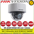Hikvision - 8MP 2.8-12mm Fixed Lens Varifocal IP PoE Dome Network CCTV Camera, 30m IR Distance, VandalProof IK10, 120db WDR Alarm I/O , H.265+ compression, Built-in micro SD/SDHC/SDXC card slot - DS-2CD5185G0-IZS 