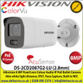 Hikvision - 8MP 2.8mm Fixed Lens ColorVu Audio IP PoE Network Bullet Camera, 40m White Light Distance, IP67 Weatherproof, Built in MIC, Supports on board storage, Smart motion detection, 24/7 Full Color Imaging - DS-2CD2087G2-LU