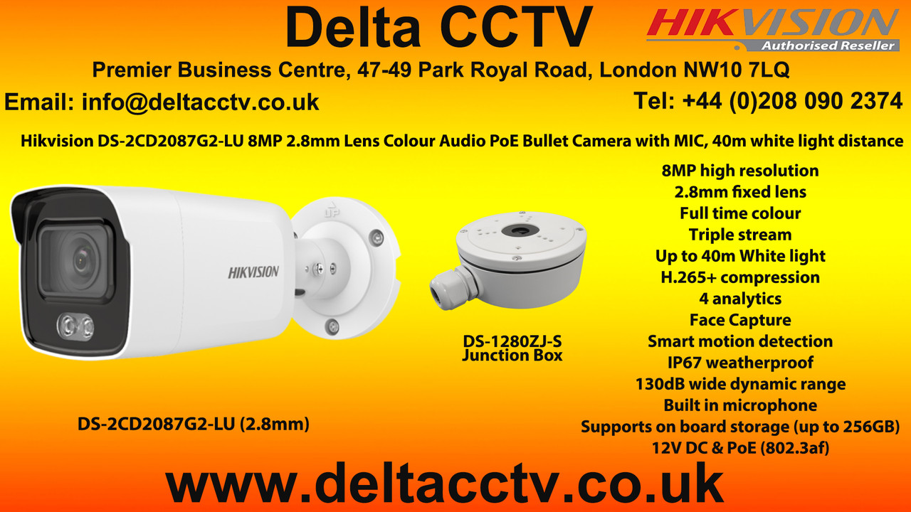Hikvision DS-2CD2087G2-LU 8MP ColorVu AcuSense IP Camera – Bullet, PoE, MIC, IP67