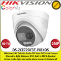 Hikvision 2MegaPixel 2.8mm Fixed Lens AoC ColorVu PIR Siren Audio TVI Turret CCTV Camera, 20m IR  White Light Distance, IP67 Weatherproof, Strobe light & audio alarm, Built in MIC & Speaker - DS-2CE72DF3T-PIRXOS 