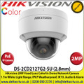 Hikvision- 2MP 2.8mm Fixed Lens ColorVu IP PoE Network Dome Camera, 1.7m White Light Distance, IP67 Weatherproof, IK10 Vandalproof, H.265+ compression, 120db WDR,  24/7 Full Color Imaging, Build in Microphone, Audio & Alarm- DS-2CD2127G2-SU 
