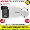 Hikvision - 2MP 2.8mm Fixed Lens ColorVu Audio IP PoE Network Bullet Camera, 40m white light Distance, IP67 Weatherproof, 120dB WDR, H.265+ compression, Built-in microphone, 24/7 colorful imaging - DS-2CD2027G2-L 