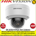 Hikvision - 4MP 2.8mm Fixed Lens ColorVu Audio  PoE Network Dome Camera, Working Distance 2.5m to ∞, IP67 Weatherproof, IK10 Vandal Resistant, 130dB WDR, Built-in microphone, 24/7 colorful imaging - DS-2CD2147G2(-SU) 