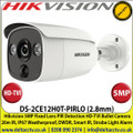 Hikvision - 5MP 2.8mm Fixed Lens PIR HD-TVI Bullet Camera, 20m IR Distance, IP67 Weatherproof, PIR detection, Strobe light alarm, Alarm out - DS-2CE12H0T-PIRLO