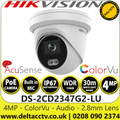 Hikvision - 4MP 2.8mm Fixed Lens ColorVu Audio PoE Network Turret Camera, 30m White Light Range, IP67 Weatherproof, 130dB WDR, Built-In Microphone, Motion Detection - DS-2CD2347G2-LU