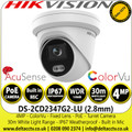 Hikvision 4MP 2.8mm Fixed Lens ColorVu Audio PoE Network Turret Camera, 30m White Light Range, IP67 Weatherproof, 130dB WDR, Built-In Microphone, Motion Detection - DS-2CD2347G2-LU