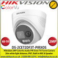Hikvision 2MP 2.8mm Fixed Lens AoC ColorVu PIR Siren Audio TVI Turret CCTV Camera, 20m IR  White Light Distance, IP67 Weatherproof, 24/7 color imaging, 130 dB WDR, Strobe light & audio alarm, Built in MIC & Speaker- DS-2CE72DF3T-PIRXOS 