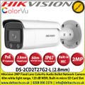 Hikvision - 2 MP 2.8mm Fixed Lens ColorVu Audio IP PoE Network Bullet Camera, 60m Whit Light Range, IP67 Weatherproof, 120 dB WDR, 24/7 colorful imaging, H.265+ compression, Built-in micro SD/SDHC/SDXC Card Slot- DS-2CD2T27G2-L 