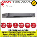 Hikvision - 4MP 8 Channel Turbo HD 2 SATA Acusense False Alarm Reduction Hybrid DVR, Supports HDTVI/AHD/CVI/CVBS/IP video input, Supports Deep learning-based analysis, H.265 video compression - iDS-7208HQHI-K2/4S(B)