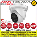 Hikvision 8MP 2.8mm Lens AcuSense Darkfighter IP PoE Turret Network Camera, 30m IR Distance, IP67Water and dust resistant, 120dB WDR, H.265+ Compression, Face Capture, Built in Microphone - DS-2CD2386G2-IU