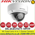 Hikvision - 8MP/4K 2.8mm Fixed Lens Ultra-Low Light 4-in-1 Dome Camera, 30m IR Distance, IP67 Weatherproof, IK10 Vandalproof, 130dB WDR, EXIR 2.0, 3D DNR, Smart IR - DS-2CE57U7T-VPITF 