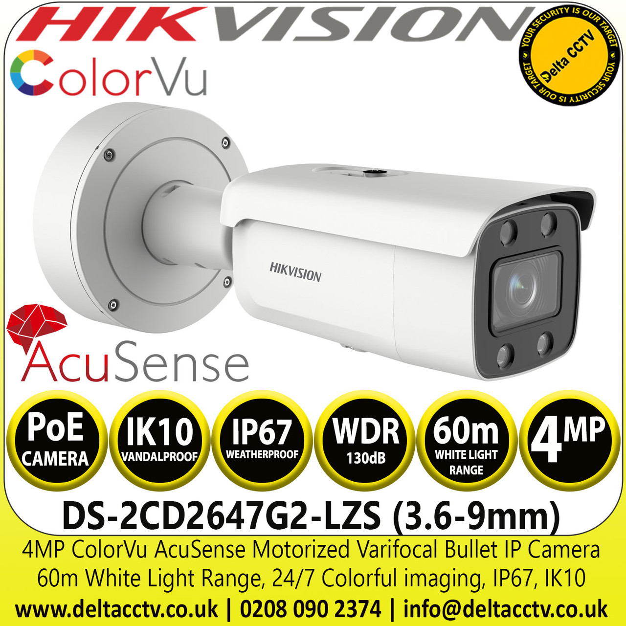 Hikvision DS-2CD2647G2-LZS 4MP AcuSense ColorVu 3.6-9mm Motorized ...