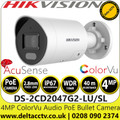 Hikvision DS-2CD2047G2-LU/SL (2.8mm) 4MP ColorVu Strobe Light and Audible Warning Fixed Lens Bullet PoE Network Camera - Two way audio - 24/7 colorful imaging 