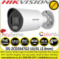 Hikvision 4MP ColorVu Strobe Light and Audible Warning Fixed Lens Bullet PoE Network Camera - Two way audio - 24/7 colorful imaging - DS-2CD2047G2-LU/SL (2.8mm)