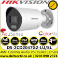Hikvision 4MP ColorVu Strobe Light and Audible Warning Fixed Lens Bullet PoE Network Camera - Two way audio - 24/7 colorful imaging - DS-2CD2047G2-LU/SL (4mm)