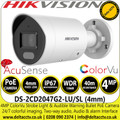 Hikvision DS-2CD2047G2-LU/SL (4mm) 4MP ColorVu Strobe Light and Audible Warning Fixed Lens Bullet PoE Network Camera - Two way audio - 24/7 colorful imaging 