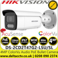 Hikvision 4MP ColorVu Strobe Light and Audible Warning 2.8mm Lens Bullet PoE Network Camera - Two way audio - 24/7 colorful imaging - DS-2CD2T47G2-LSU/SL 