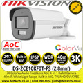 Hikvision DS-2CE10KF0T-FS 3K ColorVu Outdoor Audio AoC TVI/AHD/CVI/CVBS Bullet Camera - 2.8mm lens - 40m IR White Light Range 
