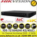 Hikvision 16 Channel AcuSense AoC 8MP DVR - HDTVI/AHD/CVI/CVBS/IP - 2 SATA Interface - IDS-7216HUHI-K2/4S (C) 