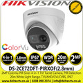 Hikvision 2MP ColorVu PIR Siren 4-in-1 Outdoor Turret Camera - Built-in siren - 2.8mm Lens - 20m White Light Range - PIR detection, Strobe light alarm, alarm out/audible alarm - DS-2CE72DFT-PIRXOF(2.8mm) 