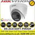 Hikvision DS-2CE72DFT-PIRXOF 2MP ColorVu PIR Siren 4-in-1 Outdoor Turret Camera - Built-in siren - 2.8mm Lens - 20m White Light Range - PIR detection, Strobe light alarm, alarm out/audible alarm 