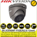 Hikvision 2MP PoC Outdoor Full HD1080p Turret Grey CCTV Camera - 2.8-12mm Motorized Vari-focal Lens - 40m IR Range - Ultra Low Light - DS-2CE56D8T-IT3ZE/Grey