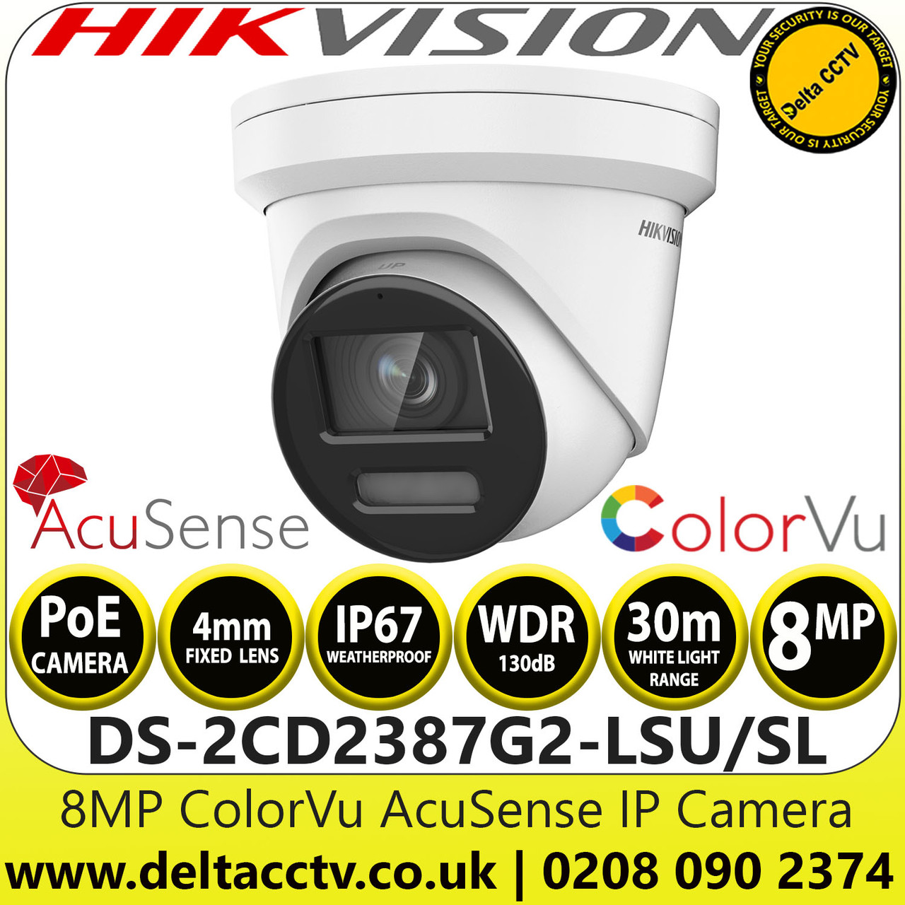 Hikvision 8MP IP Network Turret Camera - AcuSense - ColorVu 24/7 ...