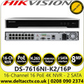 Hikvision 16 Channel  16 PoE Ports 4K 16Ch NVR - 2 SATA Interface - DS-7616NI-K2/16P