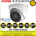 HILook IP Camera - 5MP Fixed Lens Outdoor Network Turret Camera - 2.8mm Lens - 30m IR Range - IPC-T250H
