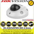 Hikvision DS-2CD2545FWD-IWS 4MP DarkFighter Fixed Lens Mini Dome Network PoE Camera - 2.8mm Lens - 10m IR Range - Built in Microphone - IP67 - IK10 - Wi Fi Connection 