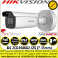 Hikvision DS-2CD3686G2-IZS(C) (7-35mm) 8MP 4K IP PoE Bullet Camera with 7-35mm Motorized Varifocal Lens - 80m IR Range - AcuSense Technology - Darkfighter Technology - Built in Microphone - IP67 - IK10 - WDR - 3DNR 