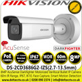 Hikvision 8MP 4K IP PoE Bullet Camera with - 2.7-13.5mm Motorized Varifocal Lens - 60m IR Range - AcuSense Technology - Darkfighter Technology - IP67 - IK10 - WDR - 3DNR - Built in Microphone - DS-2CD3686G2-IZS(C) (2.7-13.5mm) 