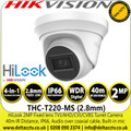 HiLook 2MP Audio TVI Camera with 2.8mm Lens - TVI/AHD/CVI/CVBS  - Full HD 1080p Turret Camera  - 40m IR Distance - IP66 - Audio Over Coaxial Cable - Built-in Mic - THC-T220-MS (2.8mm)