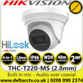 HiLook THC-T220-MS 2MP Audio TVI Camera with 2.8mm Lens - TVI/AHD/CVI/CVBS  - Full HD 1080p Turret Camera  - 40m IR Distance - IP66 - Audio Over Coaxial Cable - Built-in Mic