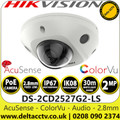 Hikvision 2MP ColorVu Mini Dome Network IP Camera with Built in Microphone ,  30m White Light Range - IP67 - IK08 - DS-2CD2527G2-LS (2.8mm)