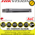 Hikvision iDS-7204HUHI-K2/4S(B) 4 Channel 5MP 4Ch DVR - AcuSense Technology - 2 SATA Interface - Audio via Coaxial Cable 