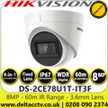4K CCTV Camera - Hikvision 8MP Outdoor Turret TVI Camera - 3.6mm Fixed Lens - 60m IR Range  - DS-2CE78U1T-IT3F (3.6mm)