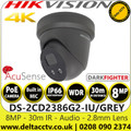 8MP IP PoE Camera - Hikvision 8MP AcuSense Powered-by-Darkfighter Turret Network Camera - AcuSense Technology - 2.8mm Fixed Lens - 30m IR Range - IP66 - WDR - Built-in Microphone - DS-2CD2386G2-IU/GREY (2.8mm)