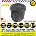 8MP PoE Camera - Hikvision 8MP AcuSense Powered-by-Darkfighter Turret Network Camera - AcuSense Technology - 2.8mm Fixed Lens - 30m IR Range - IP66 - WDR - Built-in Microphone - DS-2CD2386G2-IU/GREY (2.8mm)
