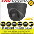 Hikvision DS-2CE78U1T-IT3F/Grey (3.6mm) 8MP 4K 3.6mm Fixed lens 60m IR EXIR 4-in-1 Turret TVI  Camera 