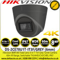 Hikvision Outdoor/Indoor Nightvision 8MP 4K Fixed lens 60m IR EXIR 4-in-1 TVI Grey Turret Camera - DS-2CE78U1T-IT3F/Grey (6mm)