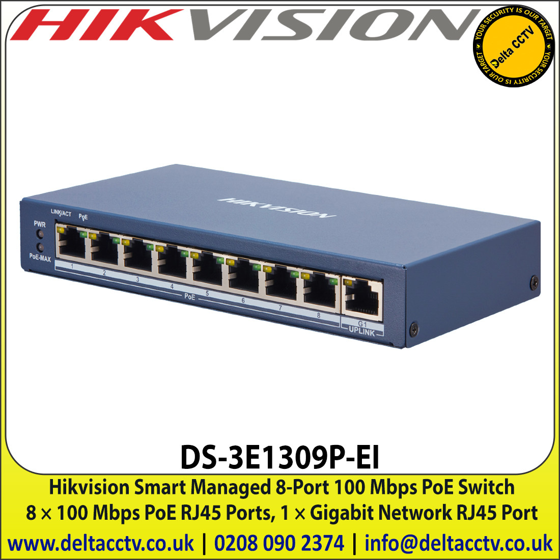 Hikvision 8 Port 100Mbps Smart PoE Switch - DS-3E1309P-EI