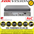 iDS-7208HQHI-K1/4S(B) Hikvision 8 Channel AoC AcuSense DVR - 1 SATA 