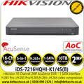 Hikvision iDS-7216HQHI-K1/4S(B) 16 Channel 16CH 2MP AoC (Audio over coax) AcuSense DVR 